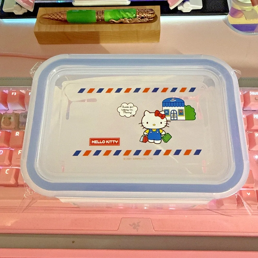 Hello Kitty Storage Container Glass Bento Box Food Lid 4 Flap Snap Sanrio 2023